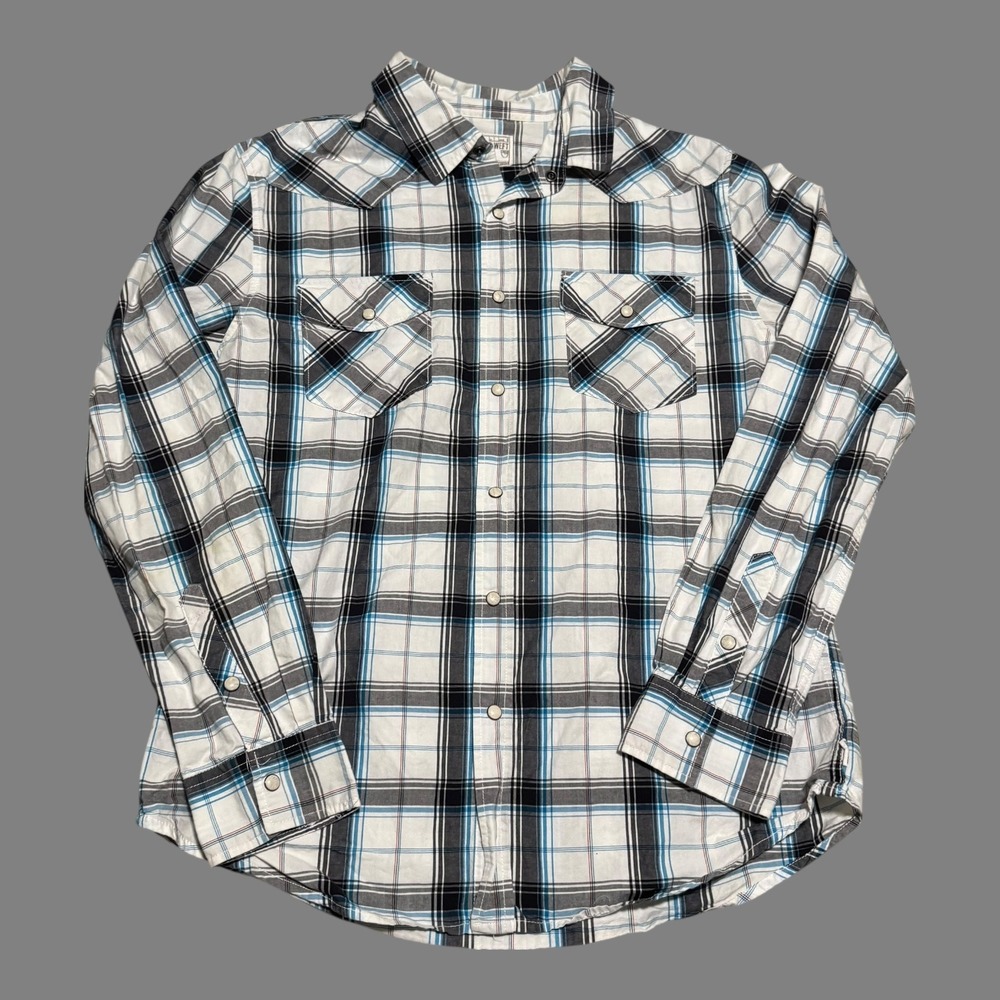 Warp and Weft Plaid Multicolor Pearl Snap‎ Long Sleeve Shirt Men's Large
